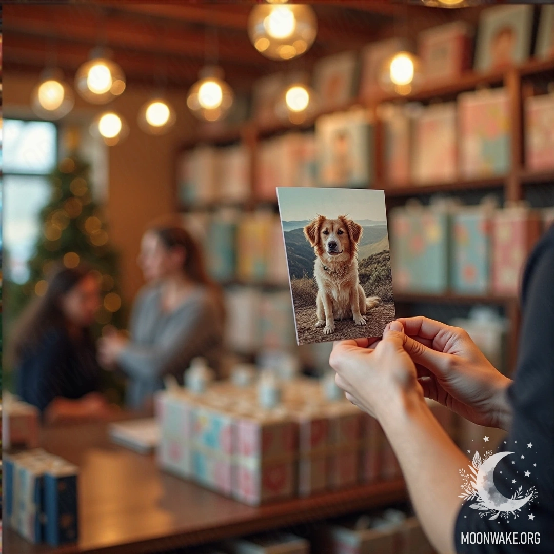 A person is choosing a postcard in a gift shop
