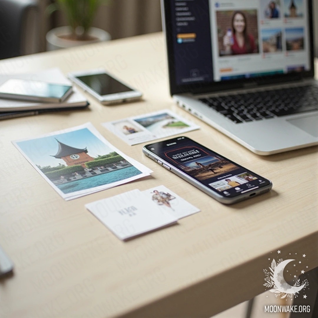Modern postcards against the background of smartphones and computers